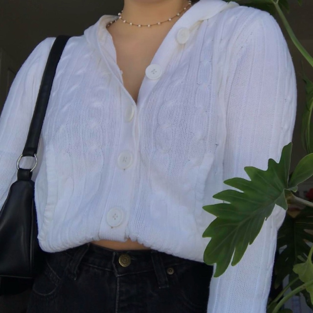 Elegant White Cable Knit Cardigan
